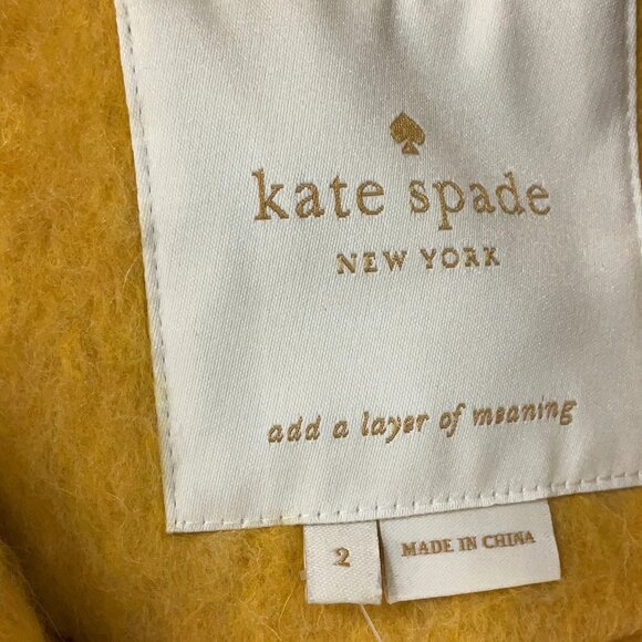 ๐ฅ๐SHOWSTOPPER!๐๐ฅKATE SPADE YELLOW FLUFFY WOOL COAT W/ FUR COLLAR & CUFFS - Picture 16 of 16